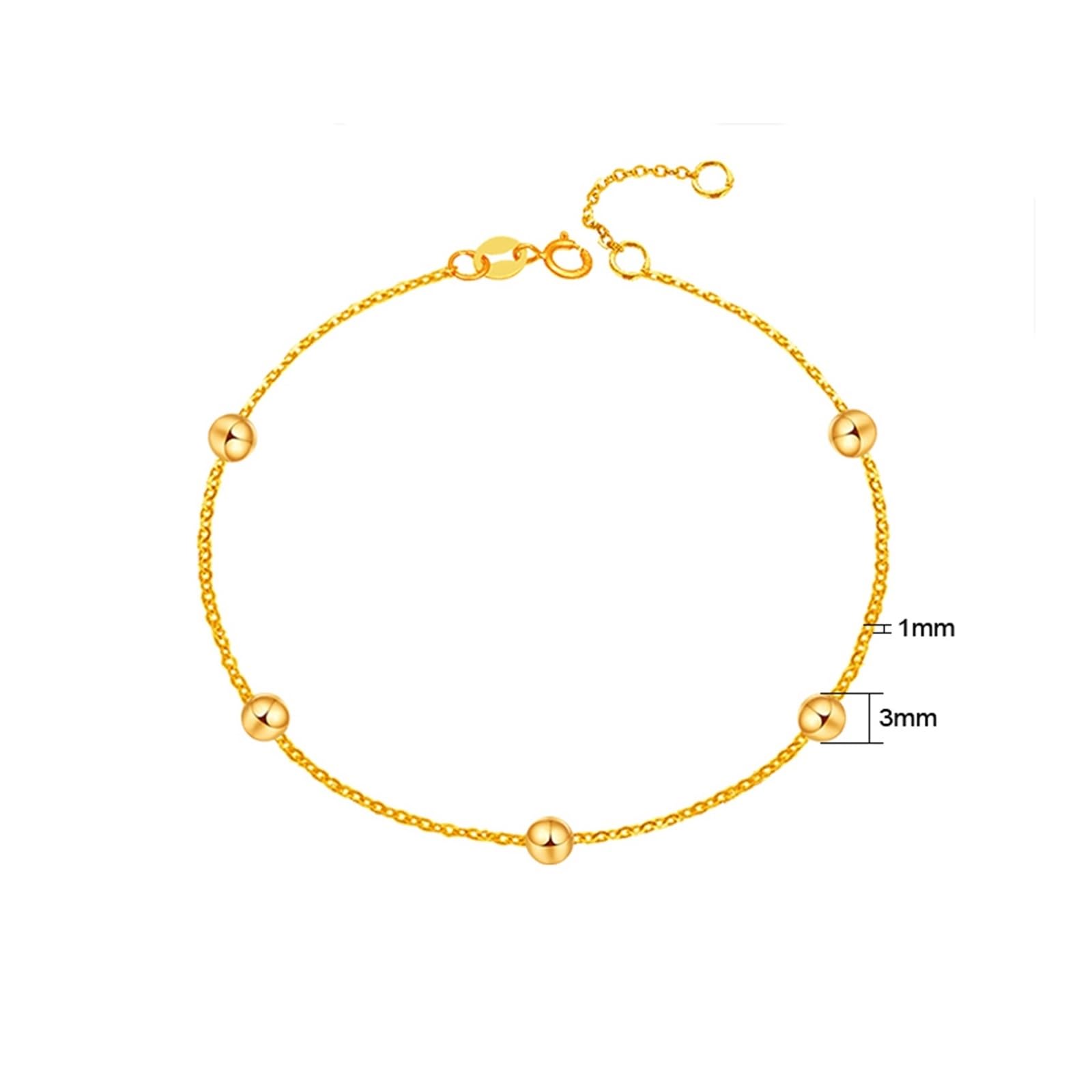 Bracciali Oro Donna 18k/14k/9k, Bracciale a Catena con Perline 16-18 cm Estensione 4 cm, Braccialetti Sposa Fidanzati