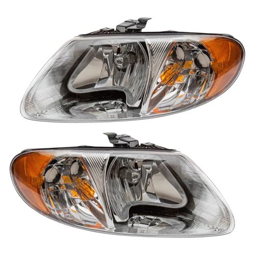 Image of TRQ Driver and Passenger Side Headlight Assembly Set Compatible with 01-04 Chrysler Town and Country 05-07 Town and Country 113 in Wheel Base 01-03 Voyager 01-07 Dodge Caravan 01-07 Grand Caravan