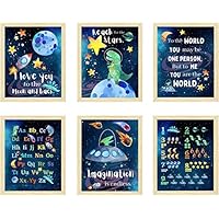 HUACANVASART Dinosaur Outer Space Education Number Alphabet Posters Wall Art Prints Planet Rocket Painting for Nursery Kids Bedroom Classroom Decor Baby Kids Room Decorations,Home Decor,Set of