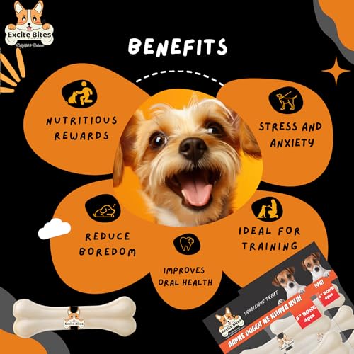 Image of EXCITE BITES Pressed Rawhide Bones for Dog Treats | Dog Calcium Bone Dog Chewing Needs | 4Inch & 5Inch Calcium Bone Treat for All Dogs | Combo Offer (4 inch-4Pcs) (5 inch-4Pcs), 465g (Pack of 2)