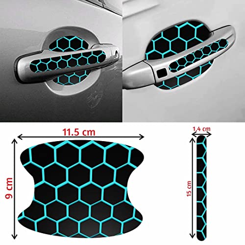 Image of CVANU Car Door Handle & Door Bowl Pack of 8 Anti-Scratch Guard Protective Cover Sky-Bule & Black Self-Adhesive Vinyl Sticker Cv8