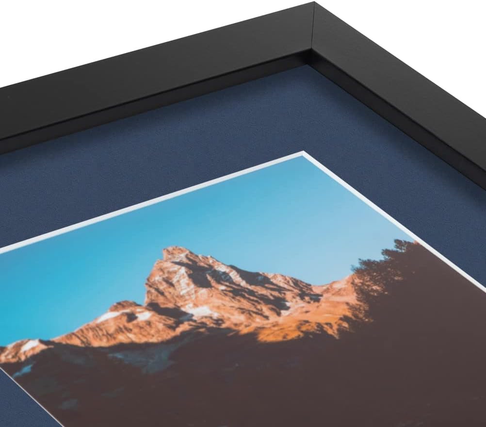 ArtToFrames 4x16 inch Satin Black Picture Frame with 2 Inch Single Midnight Blue Mat, SingleMat-FRBW26079-4x16-837