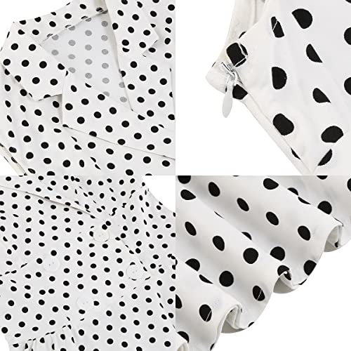 ODIZLI Vintage Elegant Short Puff Sleeve Polka Dot Knee-Length Cocktail Dress