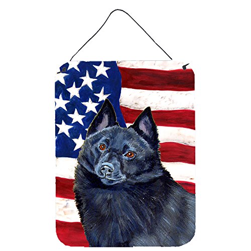 Caroline's Treasures LH9009DS1216 USA American Flag with Schipperke Wall or Door Hanging Prints Aluminum Metal Sign Kitchen Wall Bar Bathroom Plaque Home Decor Front Door Plaque, 12x16, Multicolor