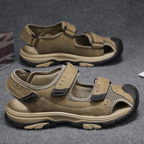 Men's Leather Outdoor Sandals - Waterproof Closed - Toe Hiking & Athletic Sports Fisherman Beach Shoes2