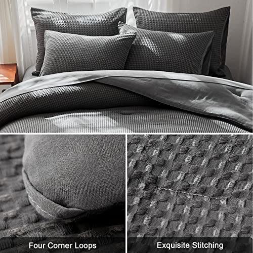 Warmdern Grey Comforter Set King Size Waffle Weave Lightweight Bedding Comforter Sets Soft Microfiber Down Alternative Comforter 7 Pieces Bed In A Bag All Season(Gray, King) #TOP3