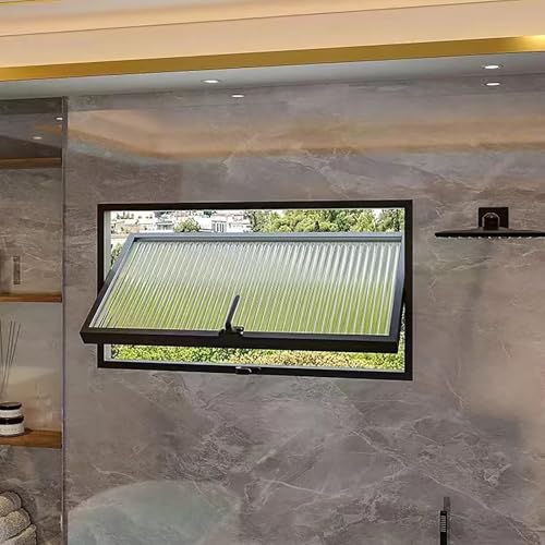 MTSYXYM Finestra di Ventilazione della Lega di Alluminio, con Vetro Temperato Ondulato,Design della Maniglia, Rotazione a 360°, Tenuta Forte e Buon Isolamento Acustico.(Black,60 * 40cm)