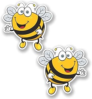 2 x 10cm/100mm Happy Bee Vinyl Sticker Decal Laptop Travel Luggage Car iPad Sign Fun #5346