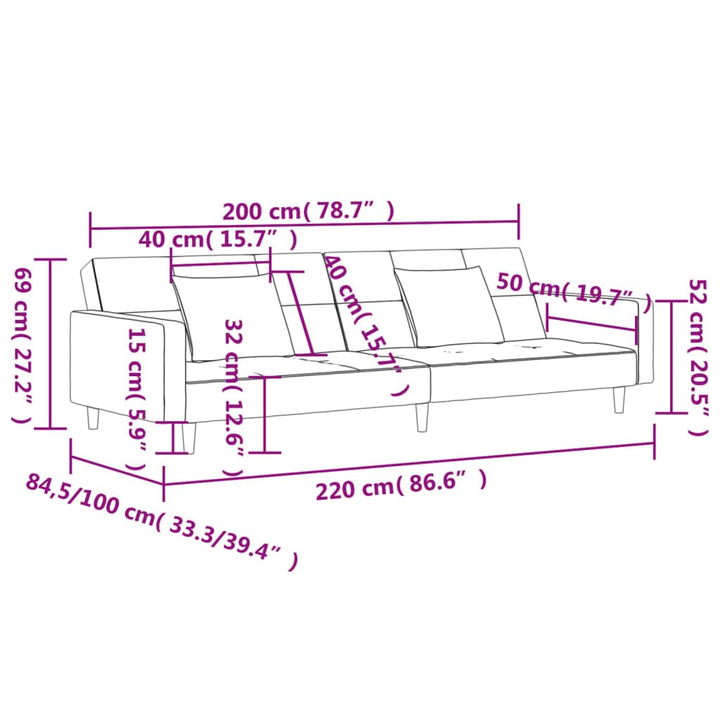 Canapé-lit 2 Places Convertible Gris foncé en Tissu avec Deux oreillers, Cadre en Bois Robuste, Dimensions 220x84,5x69 cm, idéal pour Salon, Bureau, Studio et Chambre