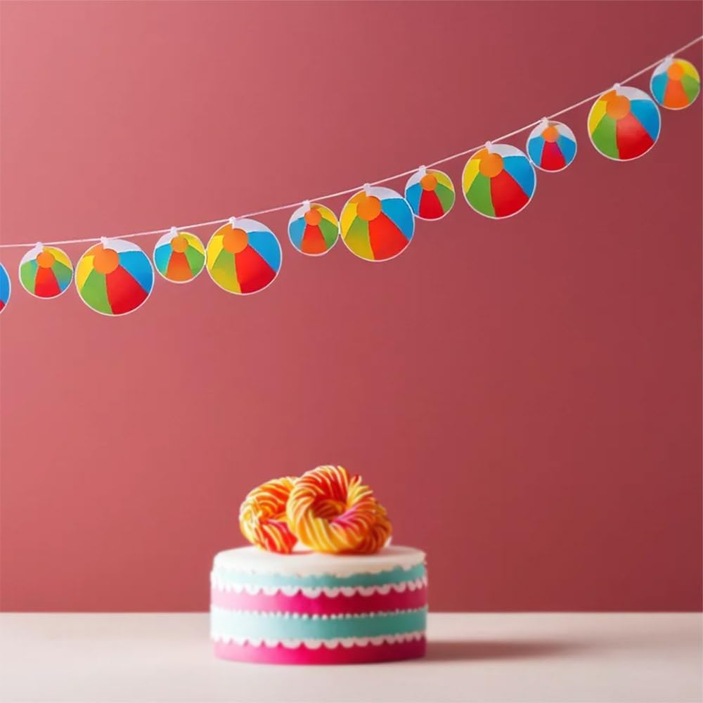 Fun Express Beach Ball Hanging Garland (7 feet Long) Birthday and Pool Party Decor - Multi Color