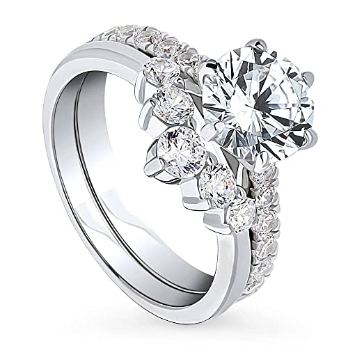 BERRICLE Sterling Silver 5-Stone Wedding Engagement Rings 2 Carat Cubic Zirconia CZ Solitaire Ring Set for Women, Rhodium Plated Size 4-10