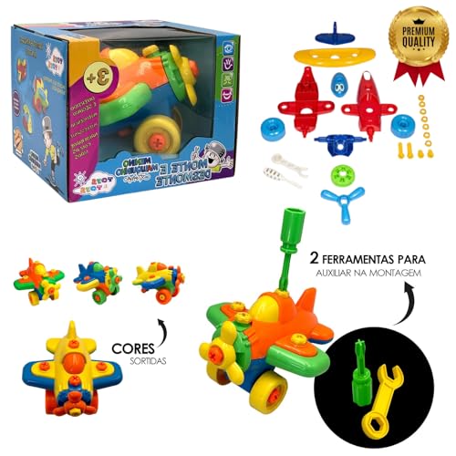 Kit 2 Aviões Monta E Desmonta Aviãozinho Construtor Brinquedo Infantil Educativo Com Ferramentas Sor