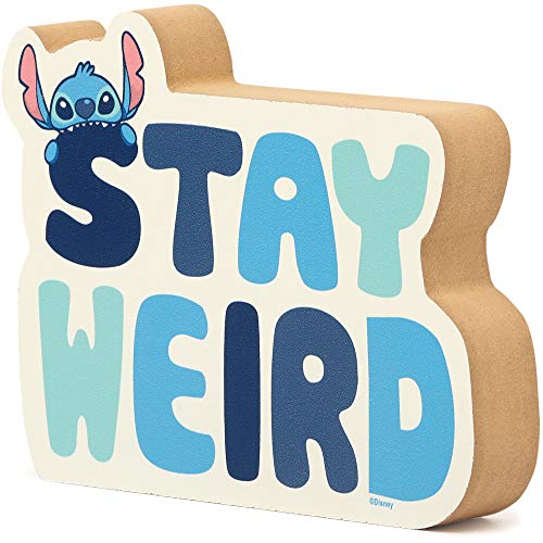 Image of Disney Lilo and Stitch Shelf Sitter Decor | Stay Weird Chunky Wood Block Cutout for Kids' Bedroom, Play Room or Office