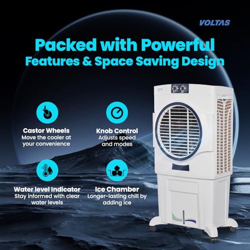 Image of Voltas Magic air 85, with Swing Control (85 Litre Capacity, Water Level Indicator, Glass Plastic Fan, Honeycomb Cooling Media, White)