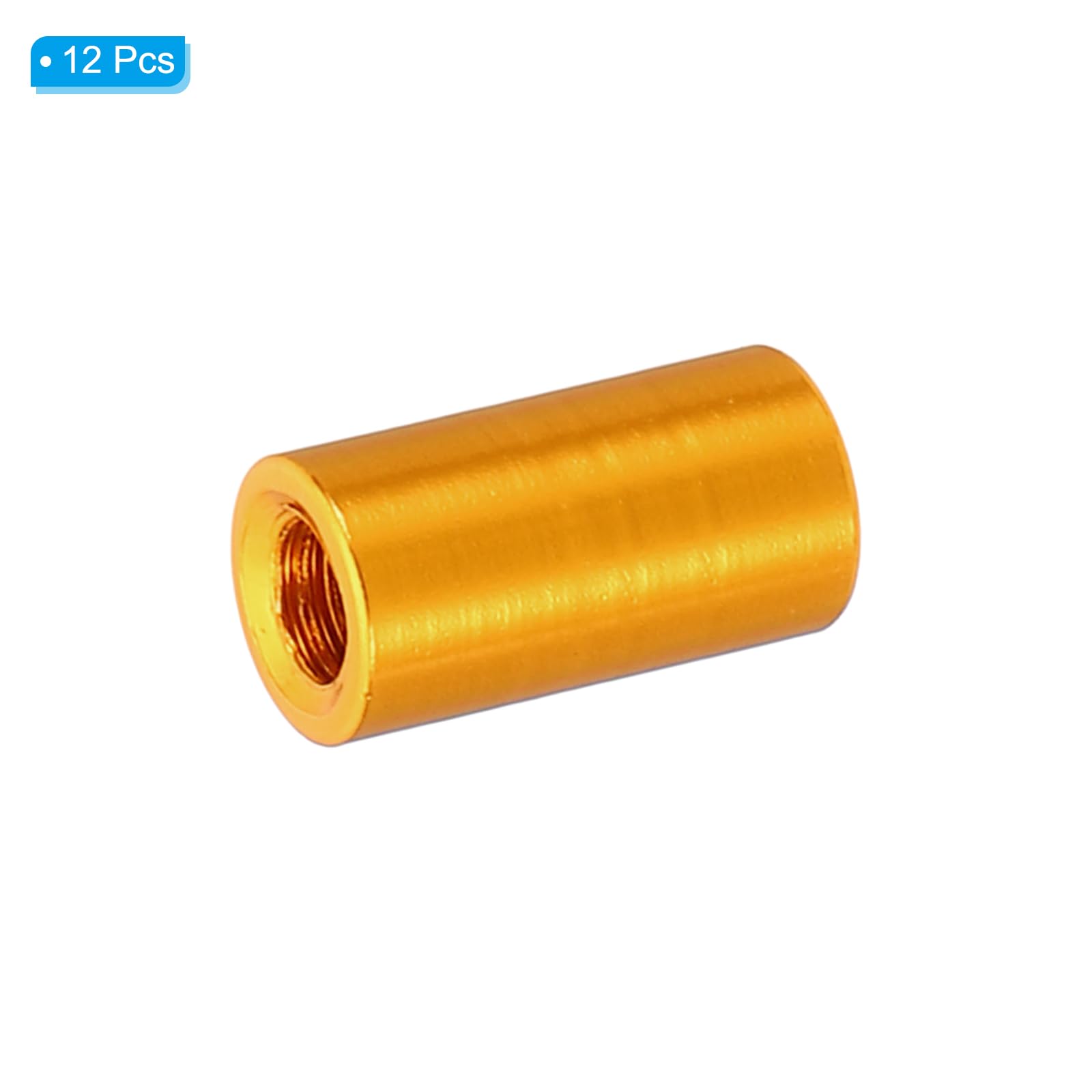 PATIKIL 12pcs M3 Metal Threaded Standoff Spacer Nuts, Round Aluminum Spacers Female Coupling Screws, 1/8" ID x 3/16" OD, Gold 3x5x10mm - Image 3