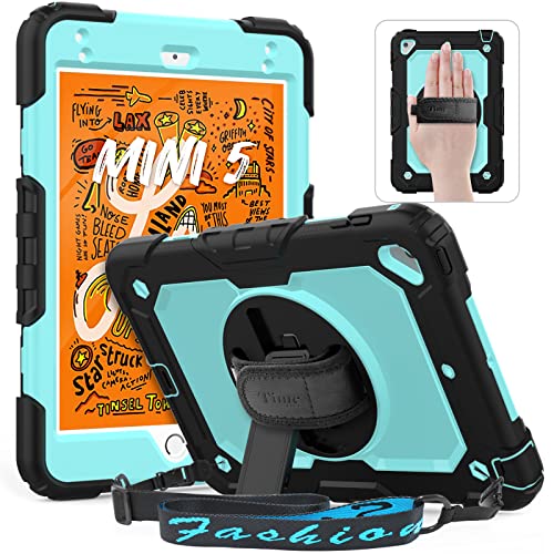 Timecity iPad Mini 4 Case, iPad Mini 5th Generation Case, Protective Cover with Screen Protector, 360 Rotating Kickstand, Shoulder & Hand Strap for iPad Mini 5 Cases 7.9 Inch, Light Blue