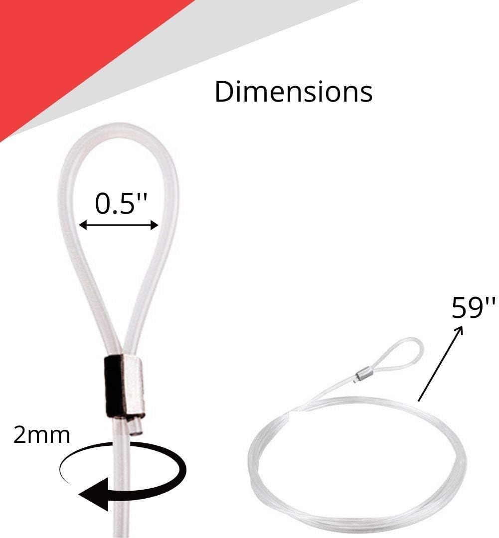STAS Looped End Cord Clear Nylon - 20 pack – Perlon Picture Cable Wire For Picture Hanging Hooks and Picture Rails (59" length, 2mm diameter)