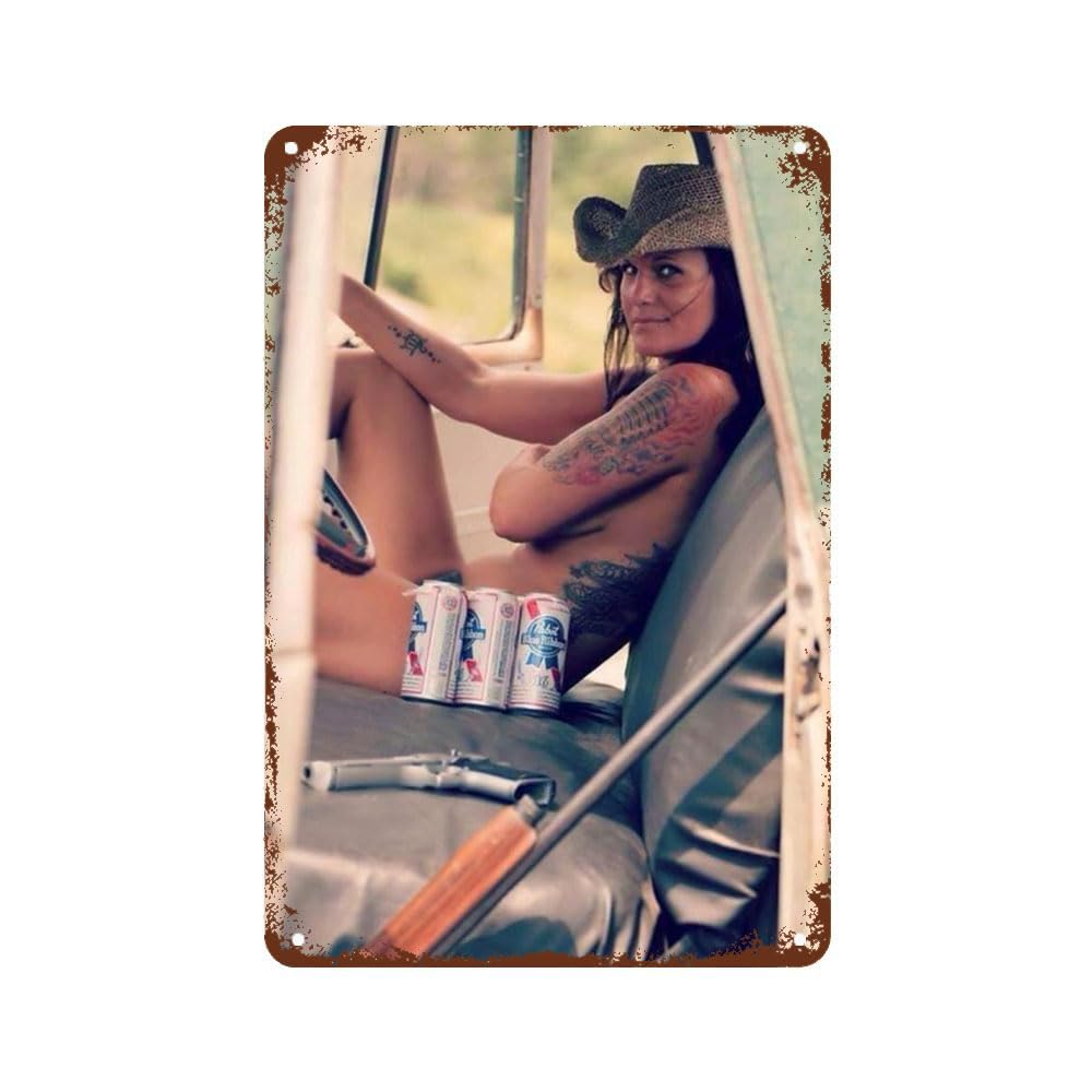 peiyeety Bad Beer Girl Art Vintage Metal Tin Sign Wall Modern Aesthetic Bar Cafe Restaurant Hotel Home Decor 8x12 Inch
