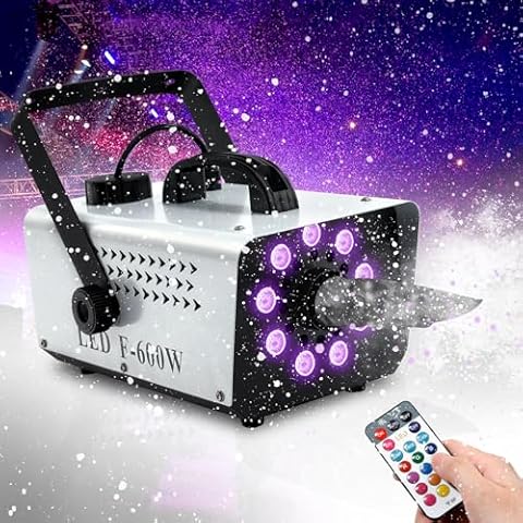 TCFUNDY Snow Machine with 9 LED Lights, 600W Snow Making Machine with 12 Color Lights Effect Snowflake Maker for Christmas Wedding Kids Party Stage with Remote Control Cover