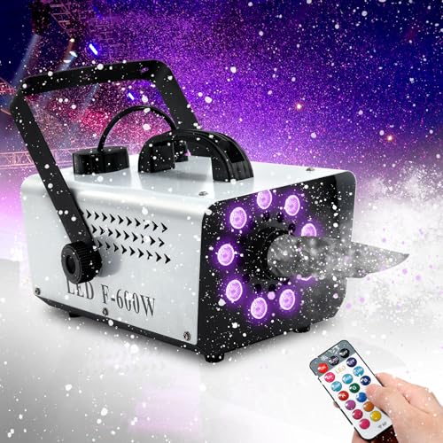 tcfundy snow machine with 9 led lights 600w snow making machine with 12 color lights effect snowflake maker for christmas wedding kids party stage with remote control