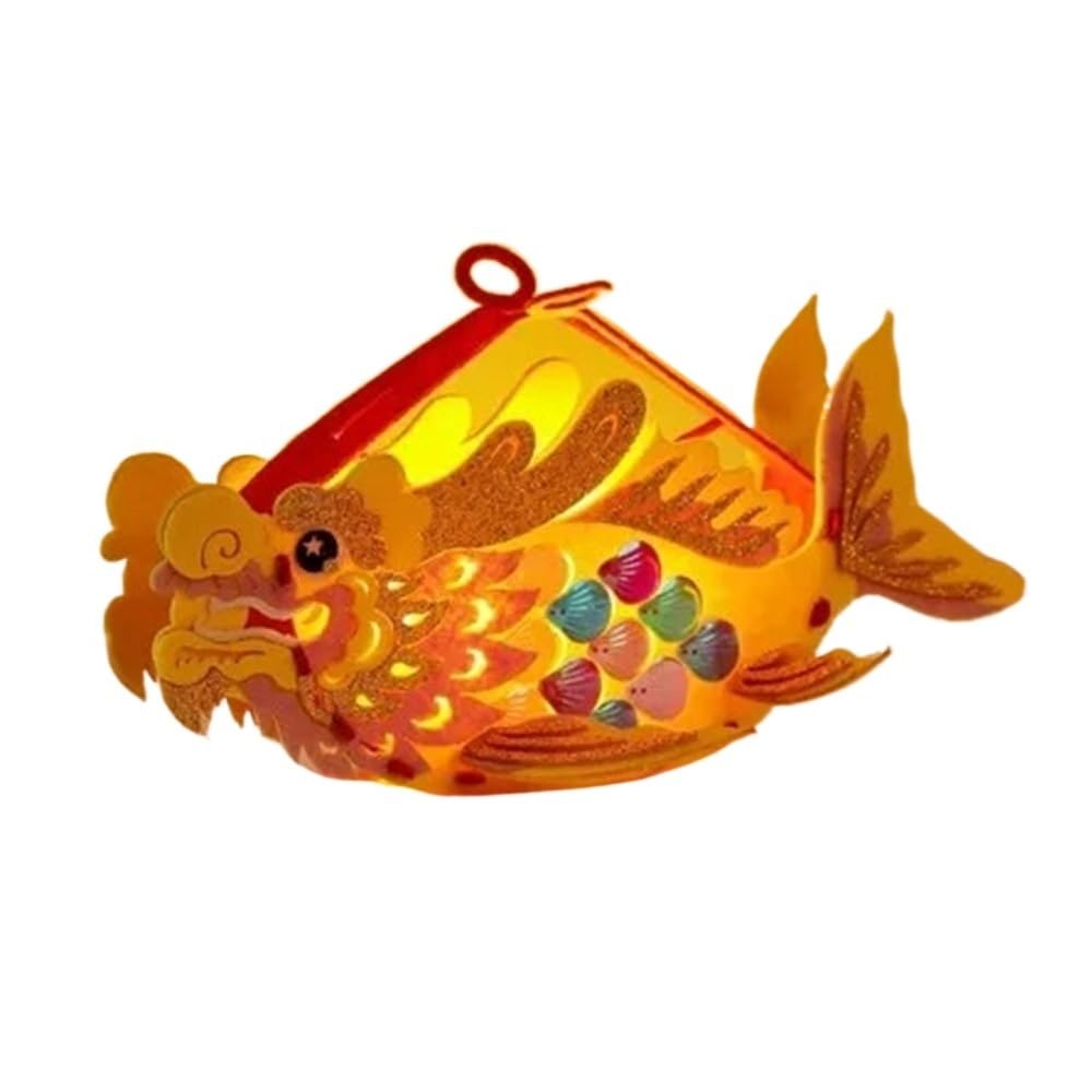 1pcs Mid-Autumn Festival Children's Hand Held Dragon Fish Lantern Handmade Dragon Lantern Material Package New Year(Pink)