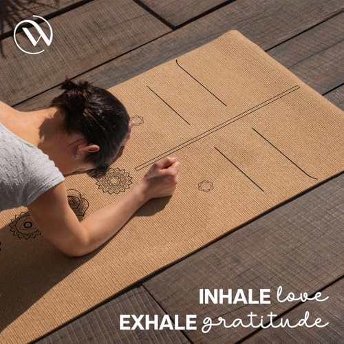 Image of Wiselife Cork Natural Rubber Yoga Mat with Carry Strap 6MM | Extra Large Extra Wide | Anti skid Anti slip for Yoga & Workout (Cork 7 chakra)