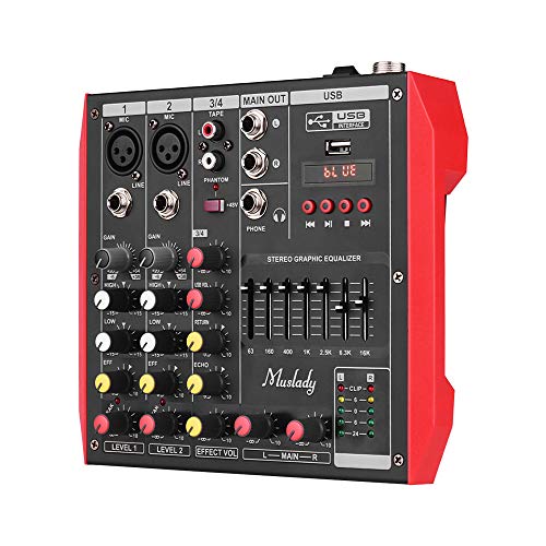 Lepeuxi 4-kanaals D4 draagbare mengpaneel mengpaneel 7-bands equalizer geïntegreerd 48 V fantoomvoeding ondersteunt MP3… - Image 4