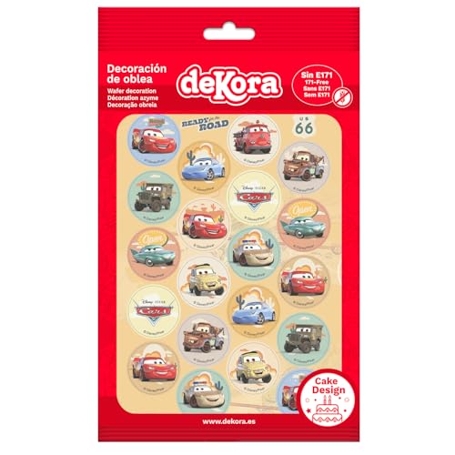 Dekora, Cars Mini-Oblaten, Lightning McQueen Essbare Dekorationen für Cupcakes, Muffins und Plätzchen, Rund 3,4 CM