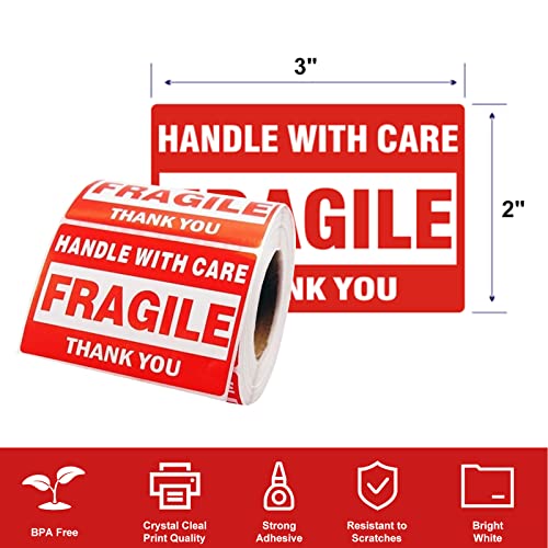 LabelMore Fragile Stickers for Shipping 2"x 3" Fragile Hand with Care Thank You Warning Labels for Shipping and Packing Permanent Adhesive 500 Labels (1 Roll) image 5