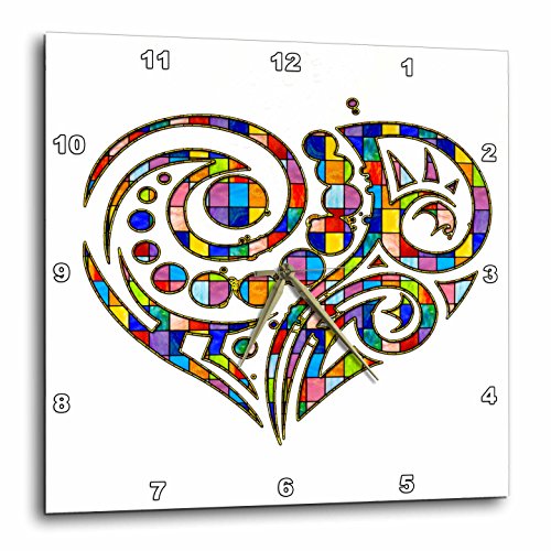 3D Rose Contemporary Stained Glass Effect Heart Wall Clock, 13" X 13" #TOP5