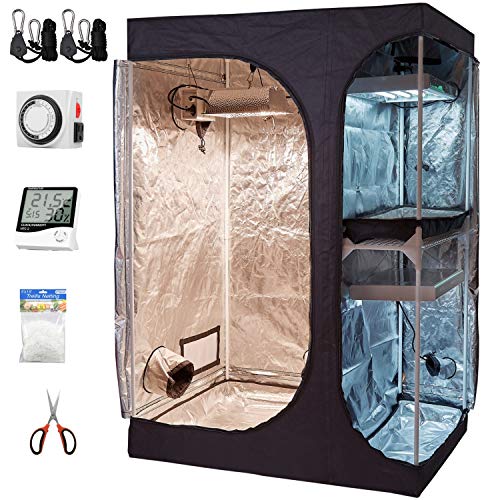 Cdmall Indoor 2-In-1 Grow Tent Kit Complete 48"X36"X72" W/Waterproof Floor Tray + Grow Light Hangers+Digital Hygrometer+60Mm Bonsai Shears+24 Hour Timer+Trellis Netting (48''X36''X72'' Tent Kit) #TOP6