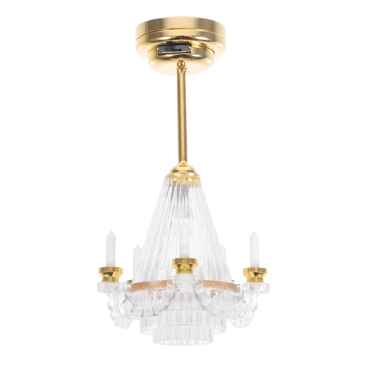 NOLITOY 1:12 Scale Dollhouse LED Chandelier Battery Operated Miniature Pendant Light Warm Glow Vintage Candle Ornaments for Victorian Furniture Micro Landscape Christmas DIY Decor Golden 6.8cm