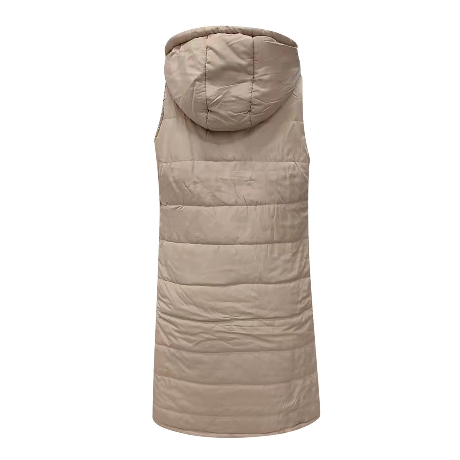IQYU Giubbotto trapuntato da donna, leggero, con cappuccio, lungo, grande, antivento, per esterni, senza maniche, trapuntato, gilet lungo, elegante, caldo, beige., L