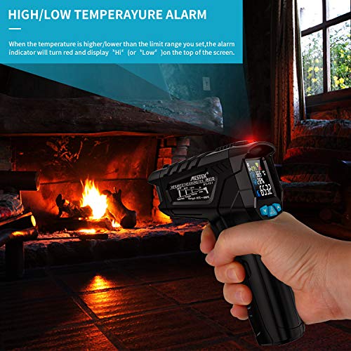 Foto von Infrarot Thermometer MESTEK Temperaturmessgerät Digital Laser Thermometer IR Pyrometer Gun -50°C ~ 800°C Berührungslos mit Farbe lcd Einstellbarer Emissionsgrad Küche Grill Gefrierschrank Industrie
