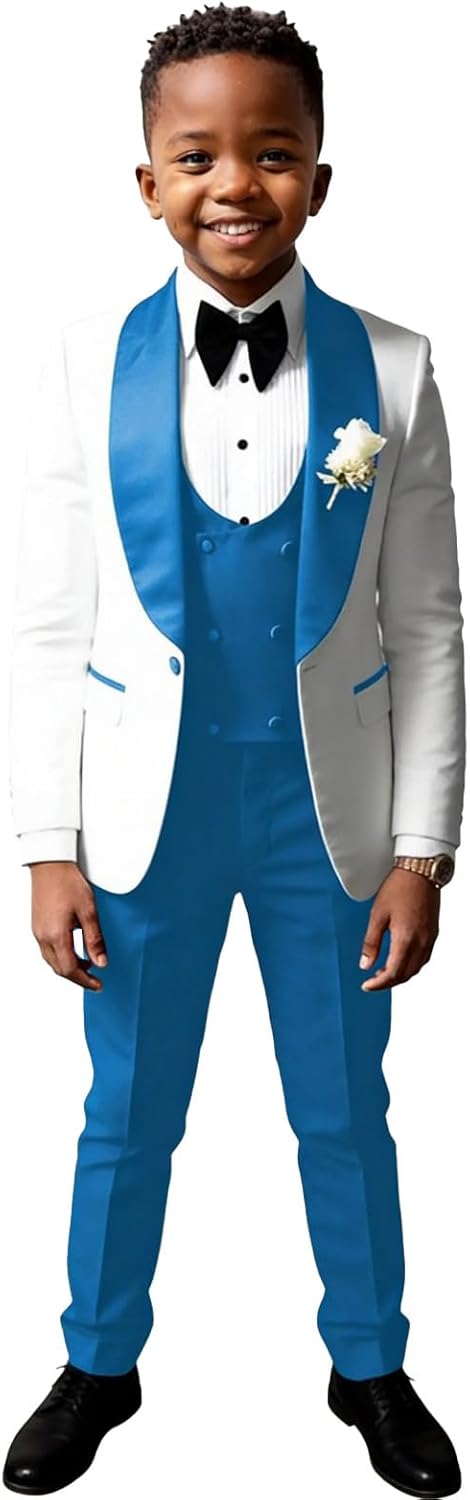 Boys 3 Piece Suits Kids Tuxedo Formal Double Breasted Vest Shawl Lapel Blazer Wedding Outfit Ring Bearer