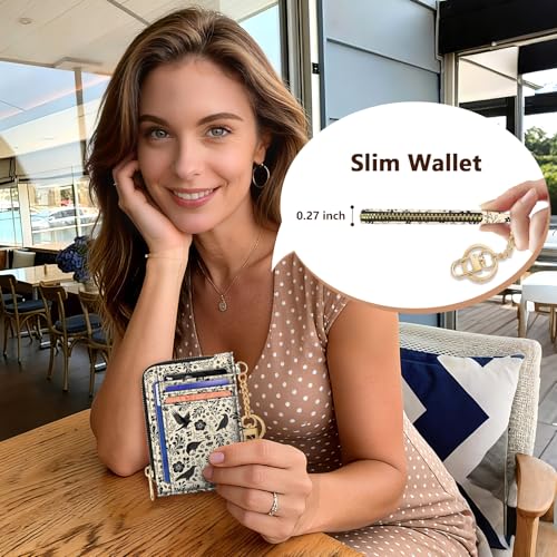 Image of GIANCOMICS Slim Wallet Credit Card Holder Women, Goth Crow Rfid Blocking Small Card Case, Keychain Thin Pocket Curved Zipper Wallet, Travel Card Holder PU Leather ID Window, Ladies Female Gifts