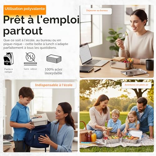 Bento-Box étanche Dimono en inox avec compartiments hermétiques pour le bureau