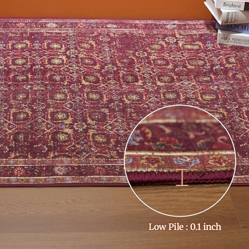 Tapete decorativo lavable 3x5 pies rojo tejido miniatura 5