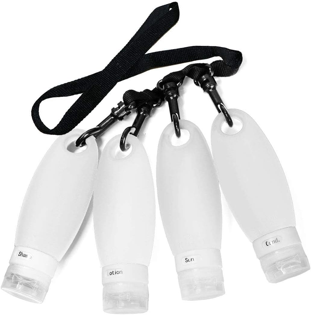 Gym Refillable Bottles Leak Proof Travel Containers with Shower Lanyard, for Camping 3.3oz TSA Approved Squeezable Silicone Travel Tube Set for Gym Shampoo Lotion Soap