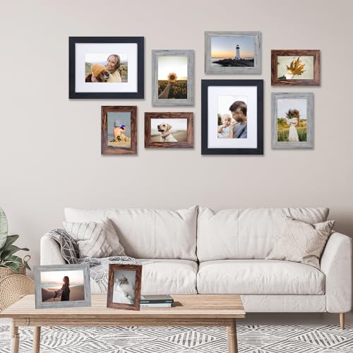 Collage Picture Frames for Wall 10 Pack Assorted Gallery Wall Frame Set with 8x10 5x7 4x6 Multi Sizes and Colors Wood Grain Photo Frame Collage for Wall Decor or Tabletop Display - Black, Gray, Brown - Image 3