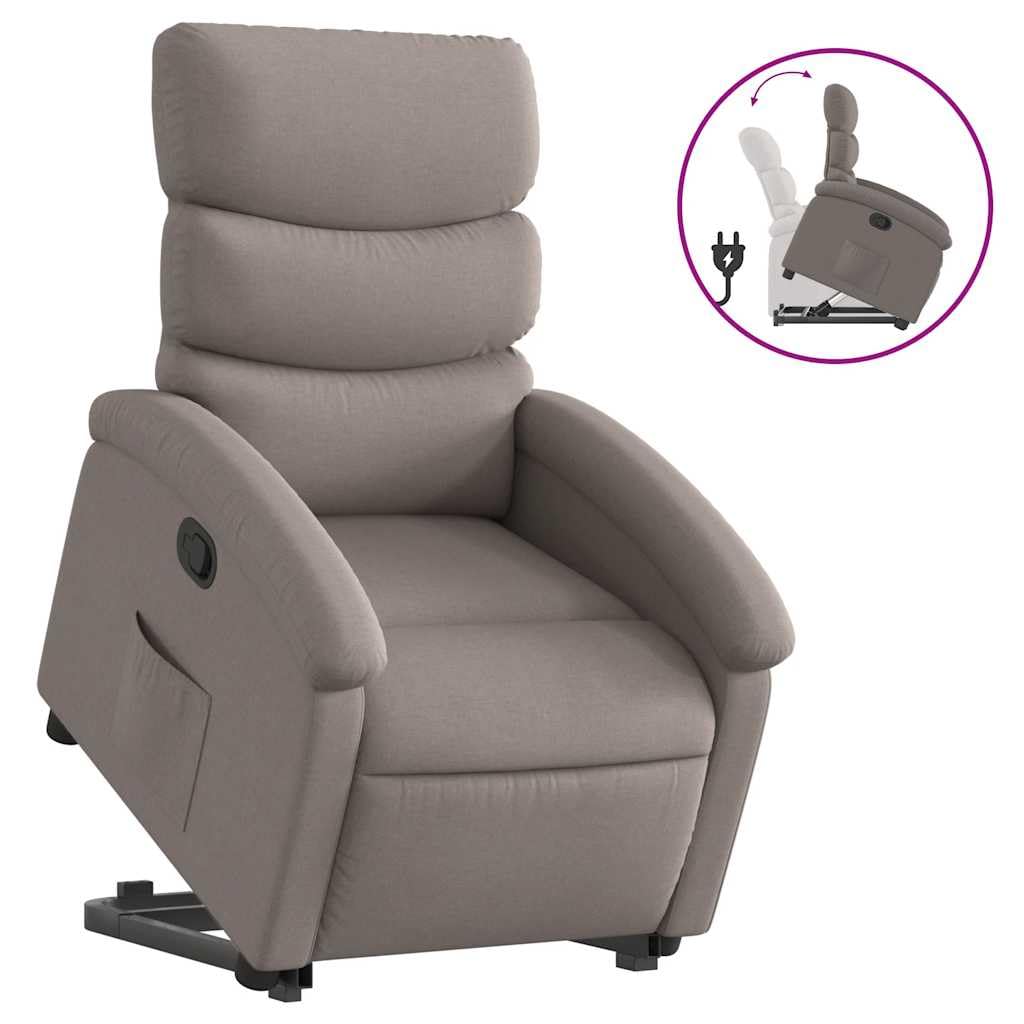 Sillón elevador reclinable de tela, con motor eléctrico y función de elevación manual para máxima comodidad y soporte postural