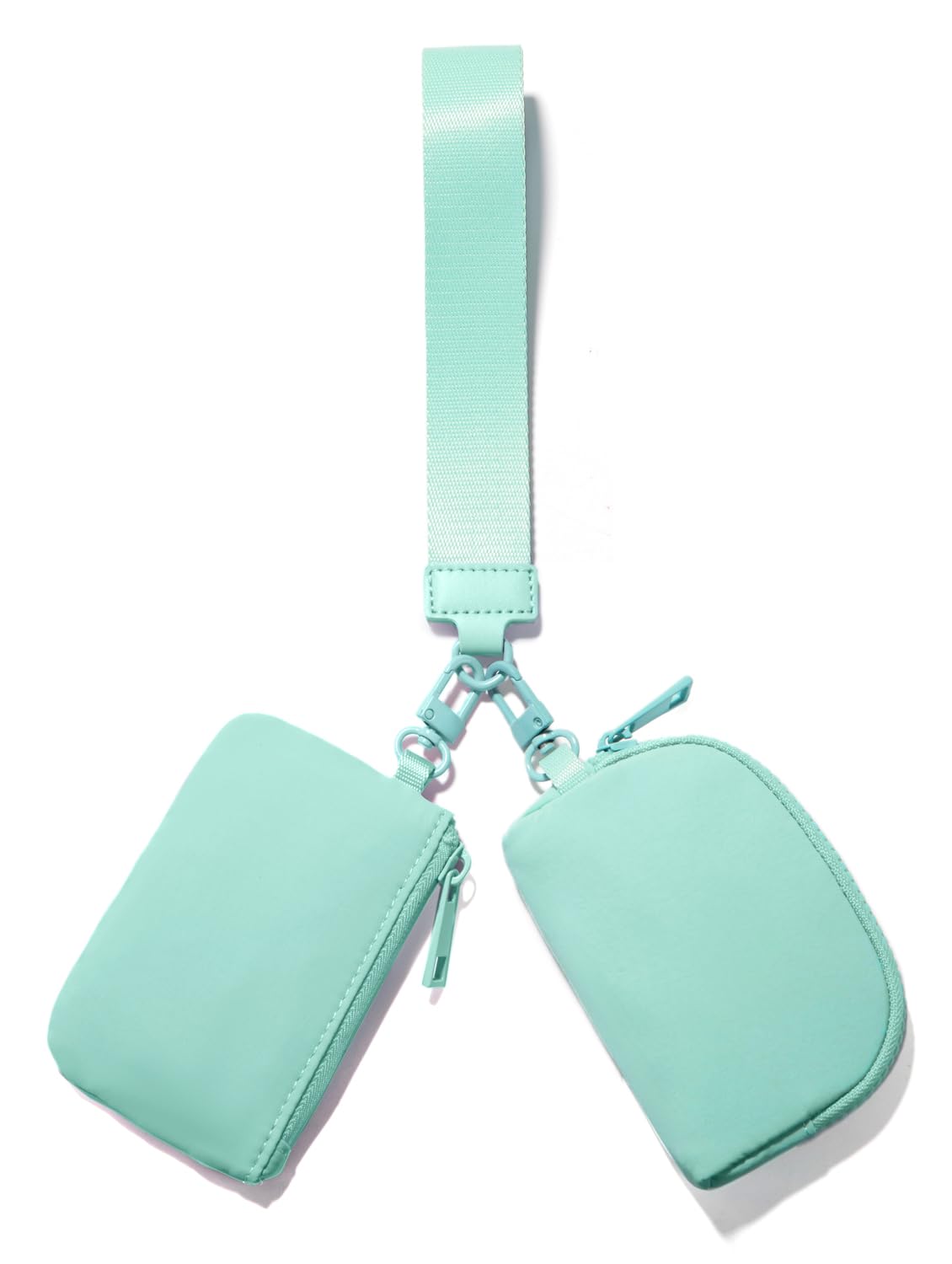 ViverteMini Zip Around Keychain Wristlet Wallets Small Portable Dual Pouch Wristlet Detachable Coin Purse Pocket, Light Green, Solid Color