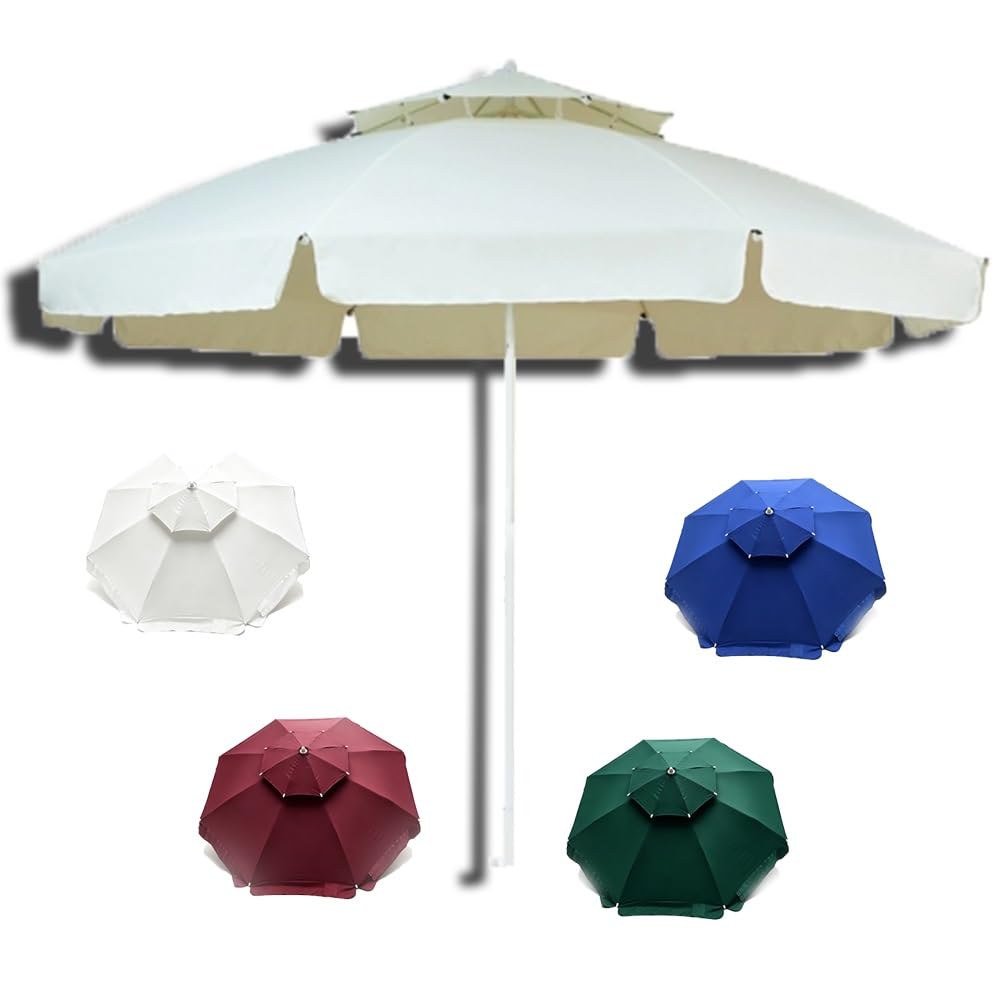 300cm Ombrellone Da Giardino Tende Laterali Ombrellone Da Mare | Ombrellone Da Balcone 8 Stecche, Anti-UV, Tettuccio Ventilato A 2 Livelli Ombrellone Per Esterni