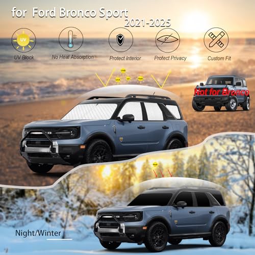 Image of KMF Windshield Sun Shade Replacement for Ford Bronco Sport Accessories 2021-2024 2025, Side Window Sun Shade Cover Sun Visor Shield Cover,Sunshade for Camping /Baby UV Block and Privacy Protect