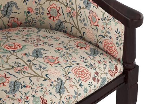 Image of Solid Sheesham Wood Chair Single Seater Sofa Chair for Living Room, Bedroom, Outdoor & Indoor - Walnut & Calico Floral