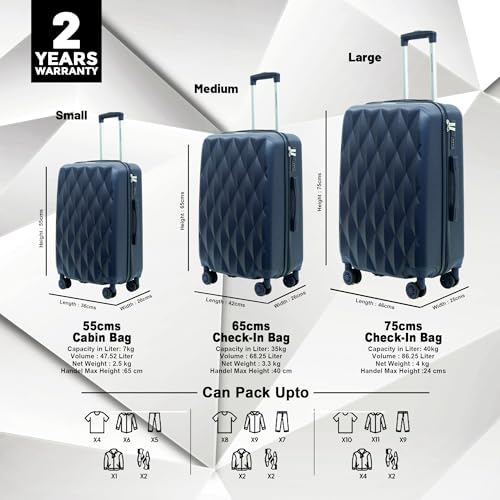 Image of AMERICAN TRAVELLER Diamon Trolley Bag | TSA-Type Lock | Durable ABS Hard Shell, TSA-Type Lock, 8 Dual Spinner Wheels, Telescopic Handle