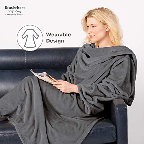 Brookstone Nap Wearable Throw Blanket - Reversible Ultra Soft Polyester Fabric With Sleeves For Your Arms – The Ultimate Blanket For Warmth And Mobility - Gray #TOP3