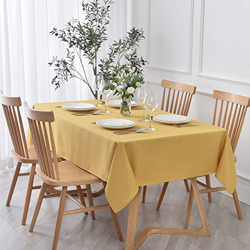 Image of maxmill Textured Rectangular Tablecloth Water Resistance Antiwrinkle Spillproof Soft Jacquard Table Cloth for Dining Room, Buffet Banquet Parties and Holiday Dinners, 60 x 104 Inch, Ochre Yellow
