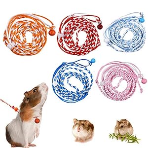 Hamster Harness 5 Pieces Adjustable Small Animal Bell Harness Rope Harness for Lead Walking Pet Gerbil, Rat, Mouse, Hamster Harness