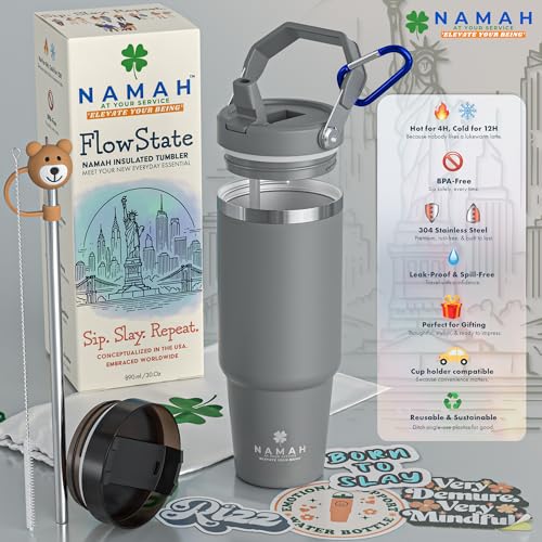 Image of Namah 890 ML Insulated Tumbler with Straw, Lid and Top Handle 890 ml & Leak Proof Stainless Steel Vacuum Sipper Bottle Hot & Cold Water Tumbler for Office Gym Travel Car Cup Holder Friendly